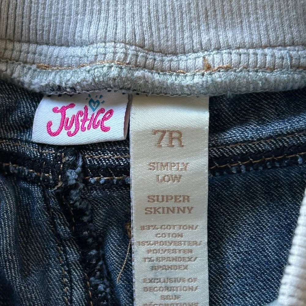 Justice Girls Simply Low Super Skinny Jeans Dark Wash Distressed 04 Star Size 7R